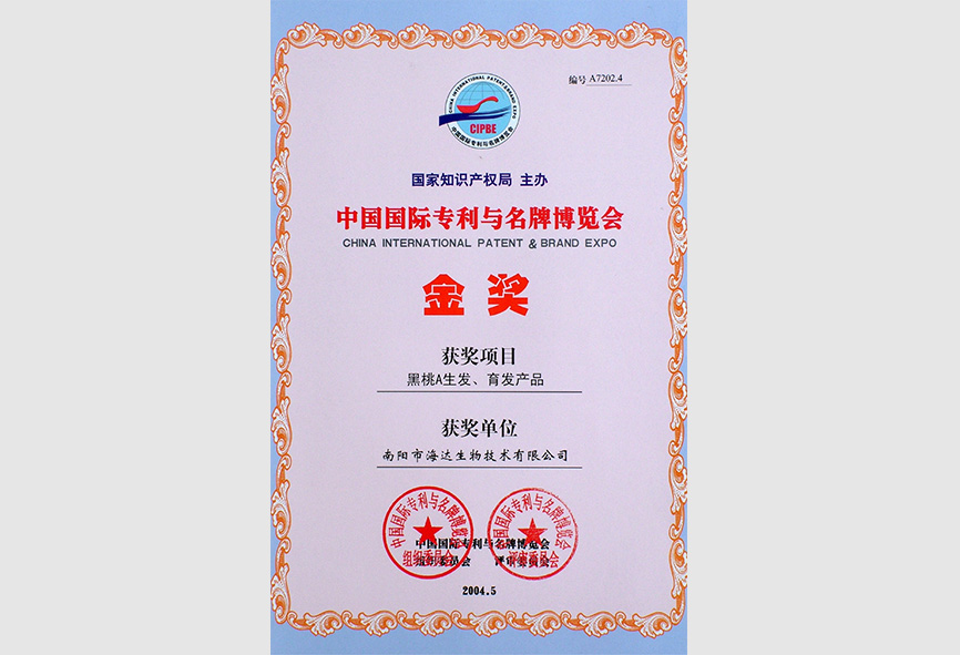 中国国际专利与名牌博览会金奖